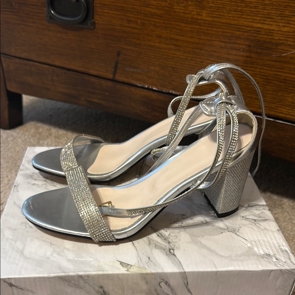 Elegant Silver Strappy Heels